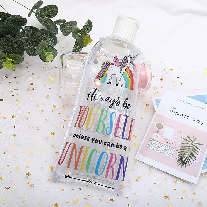 Unicorn transparente PVC pluma bolsa de dibujos animados creativo unicornio dentífrico papelería estudiante bolsa de almacenamiento estuchero desde undefined