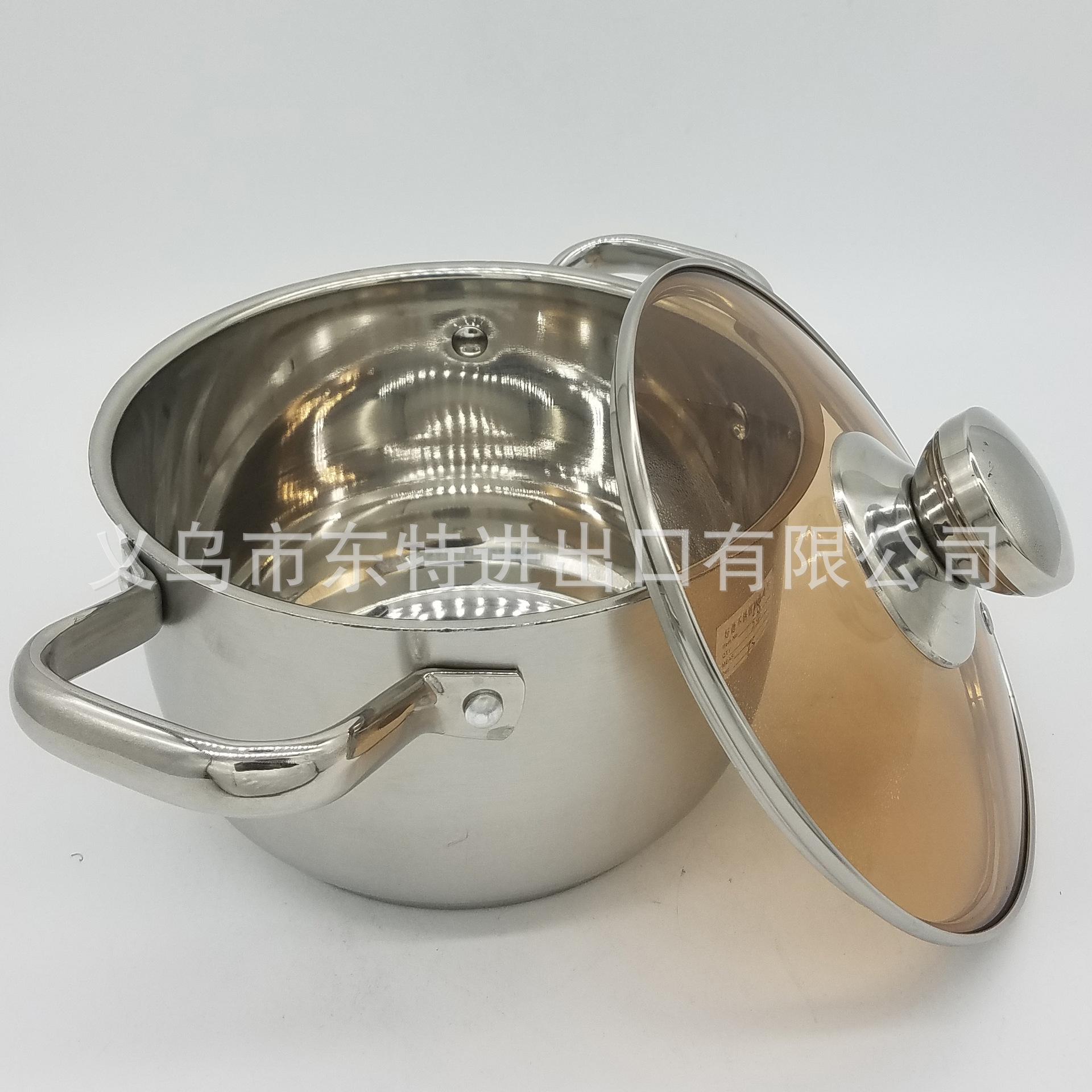 Factory direct sales of stainless steel soup pot, composite steel double-handled soup pot, household multi-purpose soup pot, tea-colored lid and double-bottom pot Item Picture