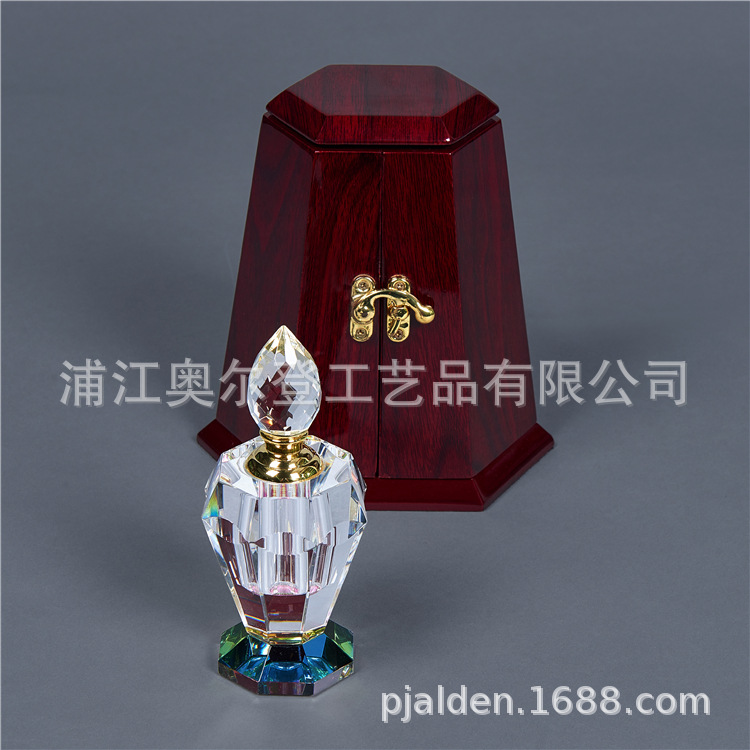 Export double-door wooden gift box, hexagonal packaging, high-end Middle Eastern essential oil bottle wooden box, crystal perfume gift set Specification image