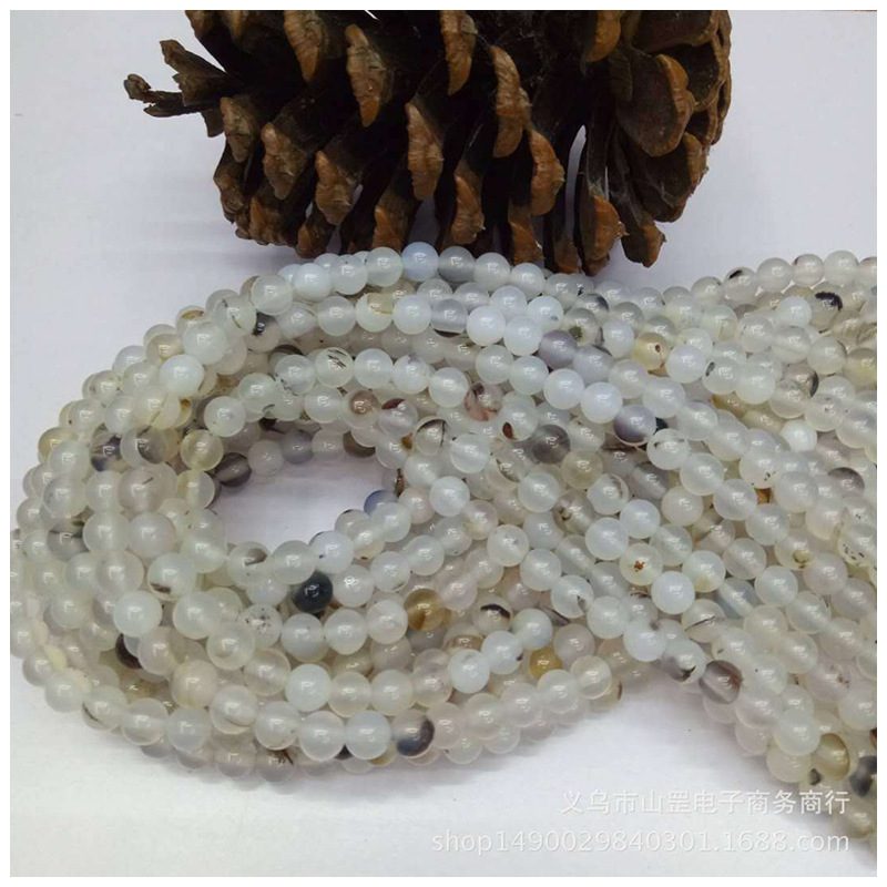DIY Madagascar Marine chalcedony and agate loose beads, wholesale of semi-finished natural black flower chalcedony and agate beads Item Picture