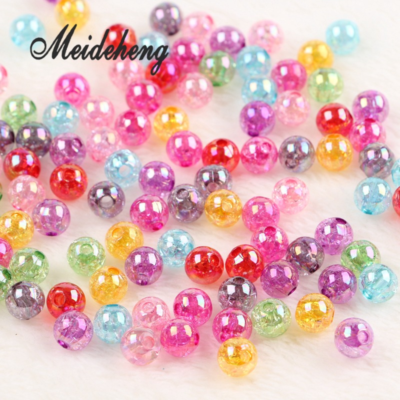DIY jewelry accessories, color-coated single-color cracked round beads 8-14mm, headwear and hair accessory material accessories, loose beads wholesale Item Picture