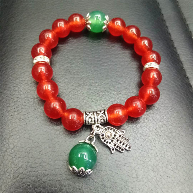 New trendy crystal jewelry: Green Dongling White Porcelain Obsidian combination bracelet, palm fortune bead bracelet wholesale, handcrafted undefined