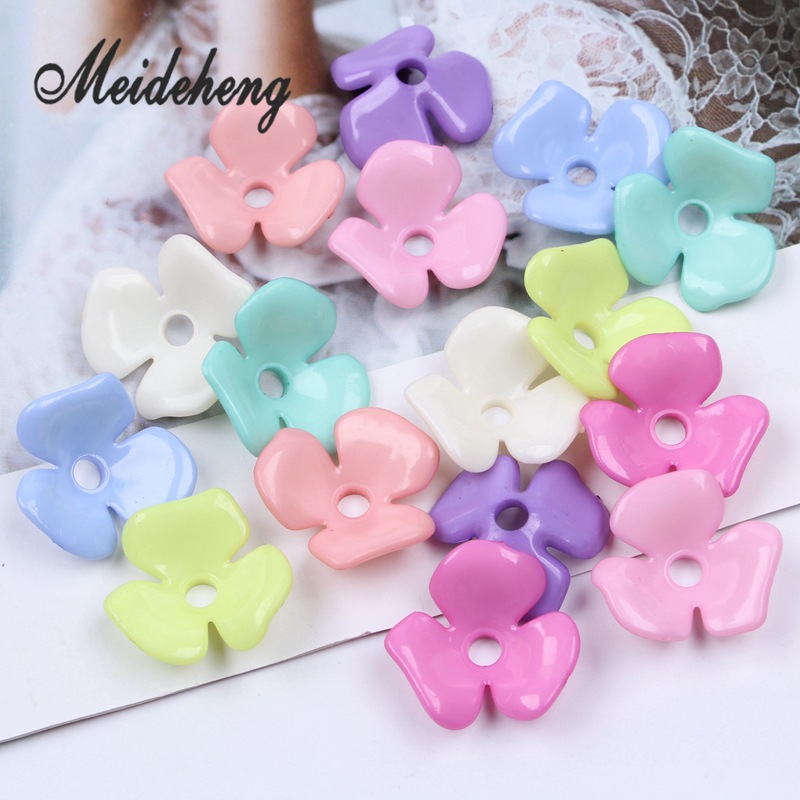 Handmade flower 22mm spring color series glossy surface three-leaf flower acrylic headwear and earrings accessory material wholesale details Picture