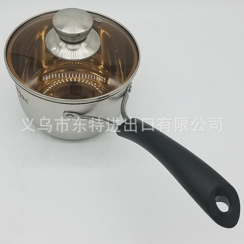 Factory direct sales of stainless steel milk POTS, Korean-style single-handle instant noodle POTS, coffee-colored LIDS, slim POTS, household milk POTS details Picture