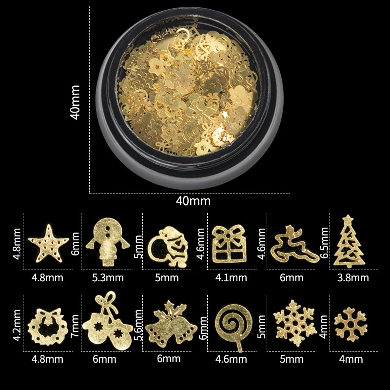 新款美甲合金 金色雪花铃铛圣诞树电脑片圣诞节指甲装饰合金贴片