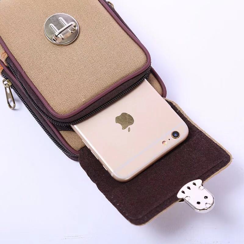 Multi-Function Interlock Horizontal Leisure Hanging Bag Men's Mobile Phone Bag Wear Belt Belt Belt Canvas Wear-Resistant Manufacturers Wholesale Application Scenario