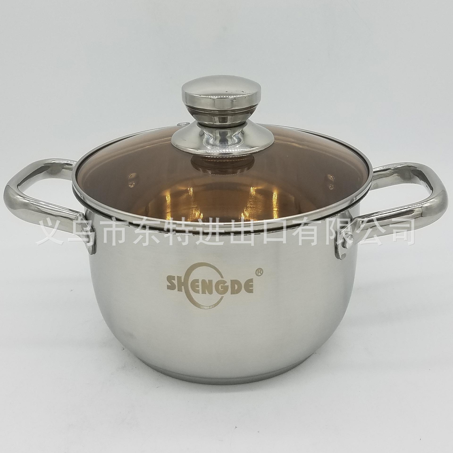 Factory direct sales of stainless steel soup pot, composite steel double-handled soup pot, household multi-purpose soup pot, tea-colored lid and double-bottom pot