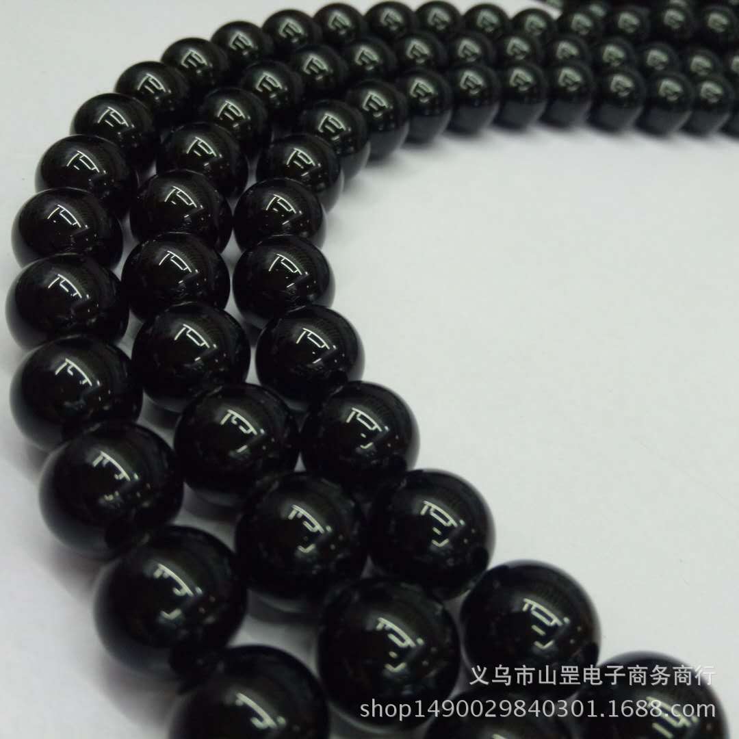 佛教七宝天然黑曜石散珠 精致黑曜石半成品批发 DIY手链厂家直供