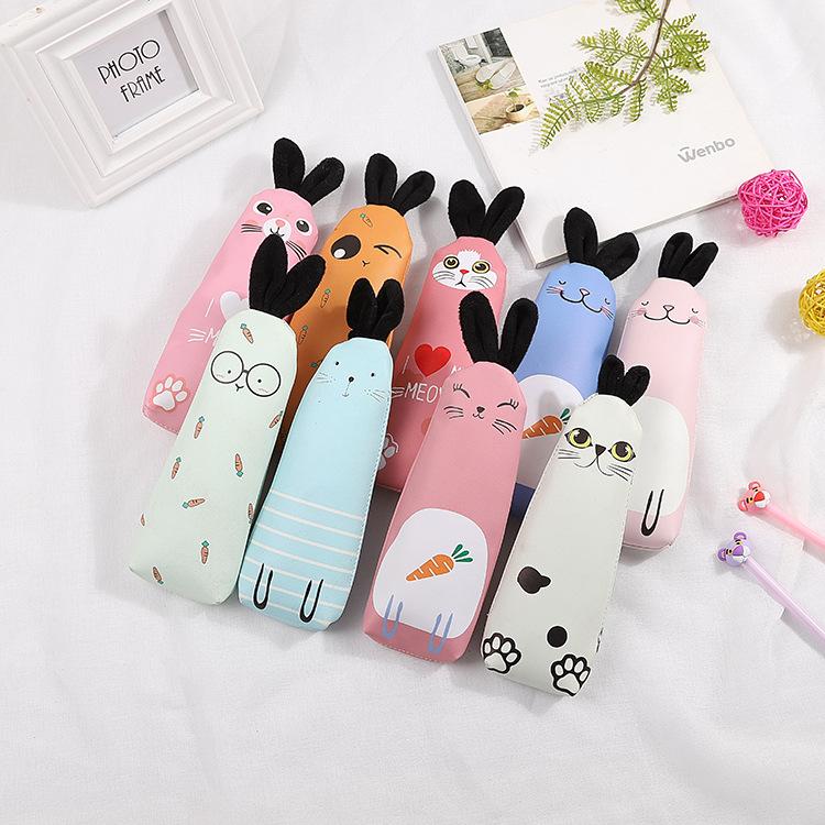 Japanese-style fresh and clean PU leather cartoon cute rabbit pen case, stationery storage bag, pencil case, student pen case