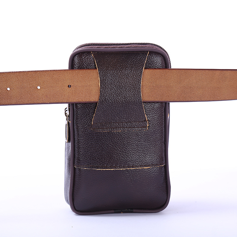 Manufacturers Wholesale Wear Belt New Business Mobile Phone Bag Male Multi-Functional Cowhide Vertical Waist Pack Change Key Wholesale Specification drawing