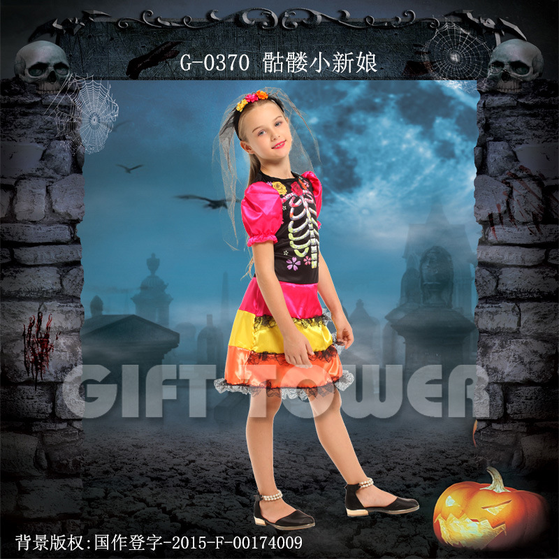 Halloween Costume G-0370 Skull Little Bride cosplay Costume Children's Character costume details Picture