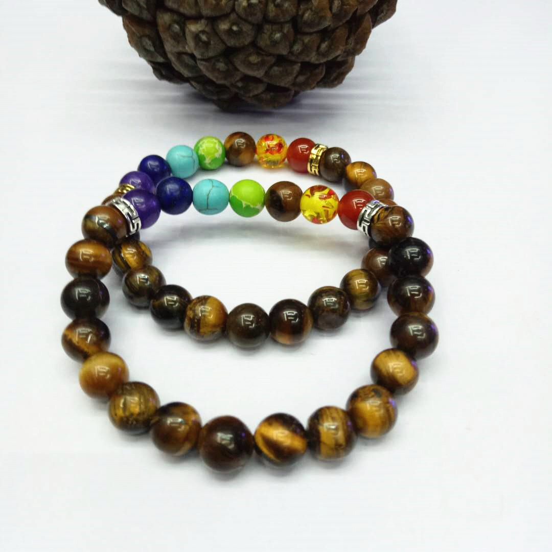 Factory direct sales of seven-chakra Tiger's Eye stone bracelet Yoga energy bracelet DIY Seven-color natural stone combination bracelet details Picture