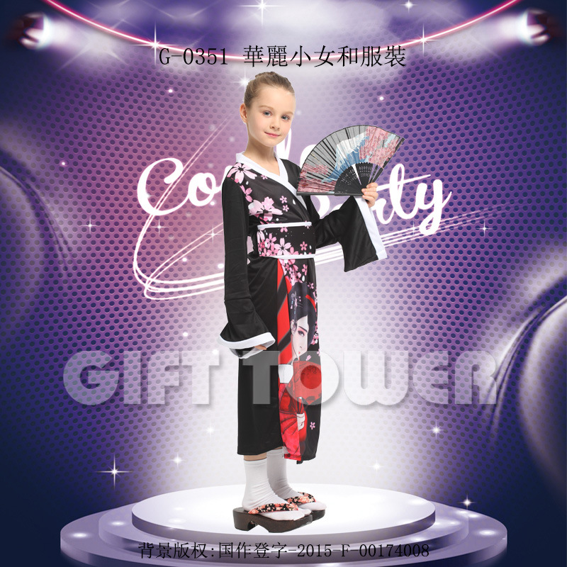 Stage performance costume, ethnic costume G-0351, Gorgeous little girl kimono, Halloween performance details Picture