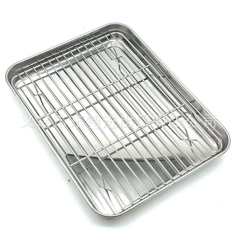 Stainless steel barbecue tray, oil drain rack, fried chicken, bread and pastry display rack, storage tray with mesh rack, square tray Specification image