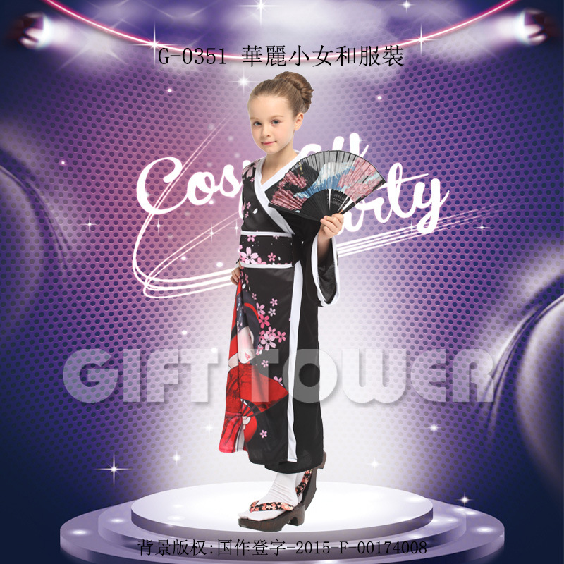 Stage performance costume, ethnic costume G-0351, Gorgeous little girl kimono, Halloween performance Application Scenario
