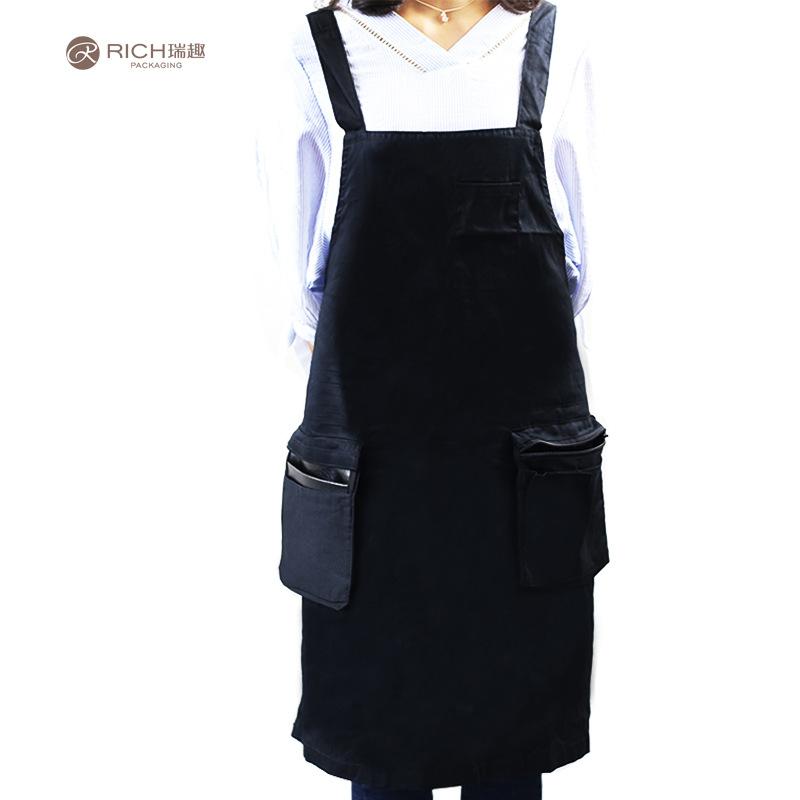 Ruiqu's new pure cotton fashionable double-shoulder garden floral art, coffee shop, milk tea shop, dessert supermarket apron work clothes details Picture