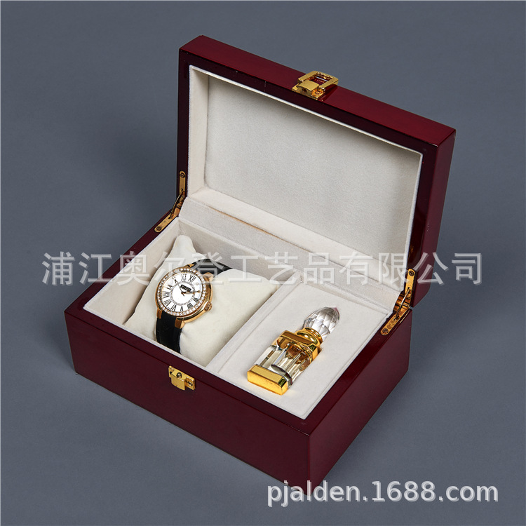 Baked lacquer essential oil wooden box crystal perfume bottle 3ml custom sea cucumber wooden box high-end watch gift box packaging box red