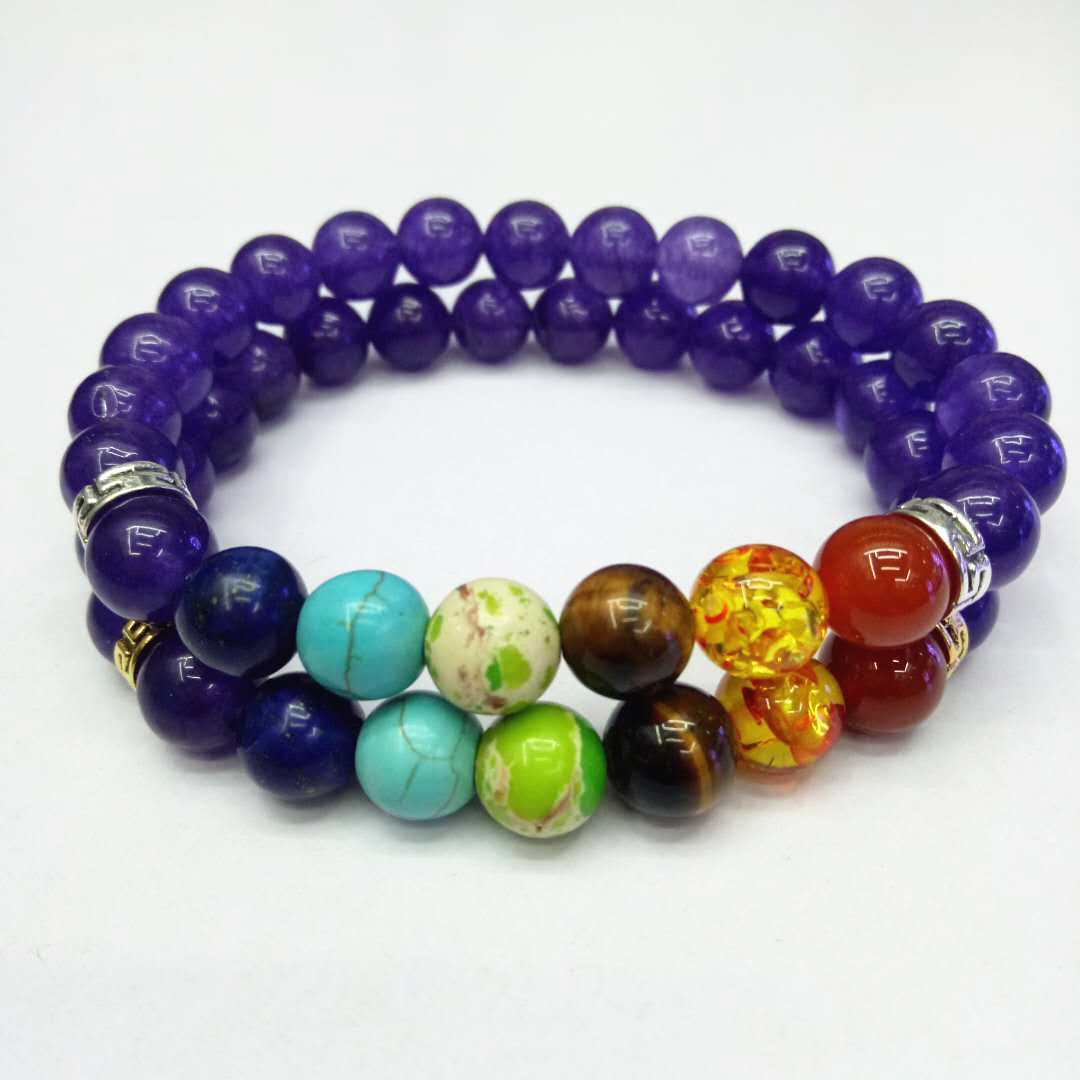 Wholesale factory direct sales of popular seven-chakra purple crystal bracelets, yoga energy bracelets and natural stone combination bracelets in Europe and America