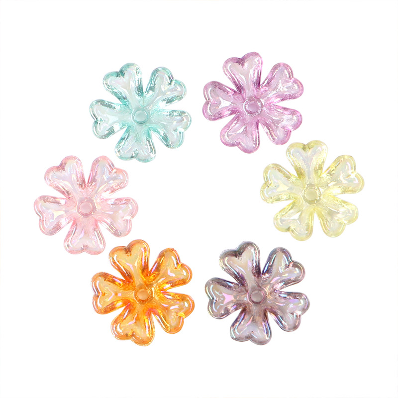 透明镀彩爱心花托彩虹爱心五瓣花亚克力耳环设计搭配材料厂家直销白底实物图