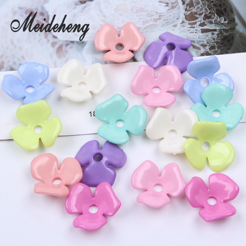 Handmade flower 22mm spring color series glossy surface three-leaf flower acrylic headwear and earrings accessory material wholesale Item Picture