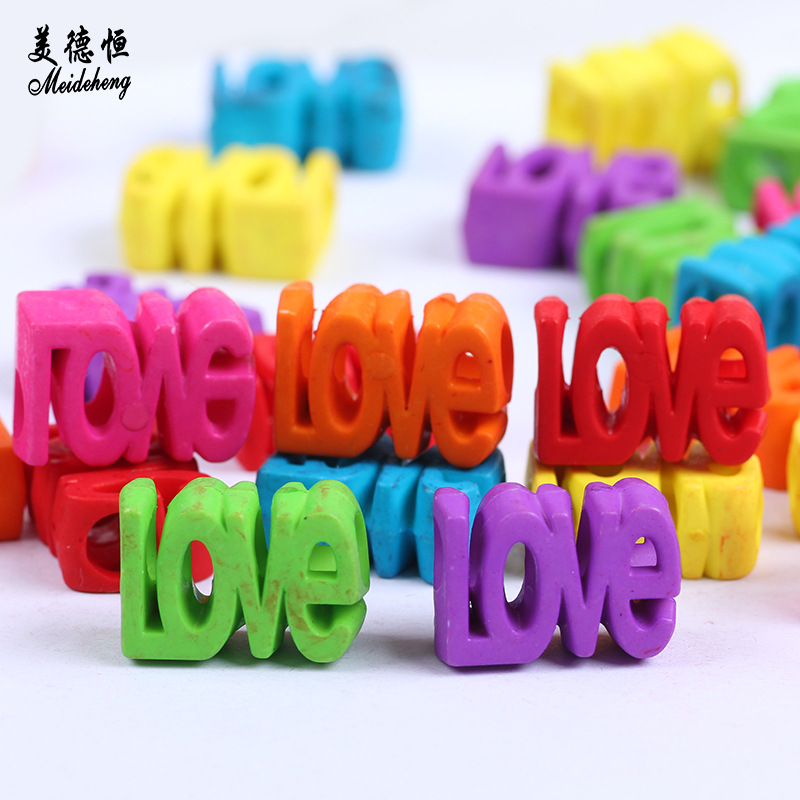 diy jewelry accessories: LOVE English letter beads, acrylic matte straight hole plastic beads, necklace loose bead accessories details Picture