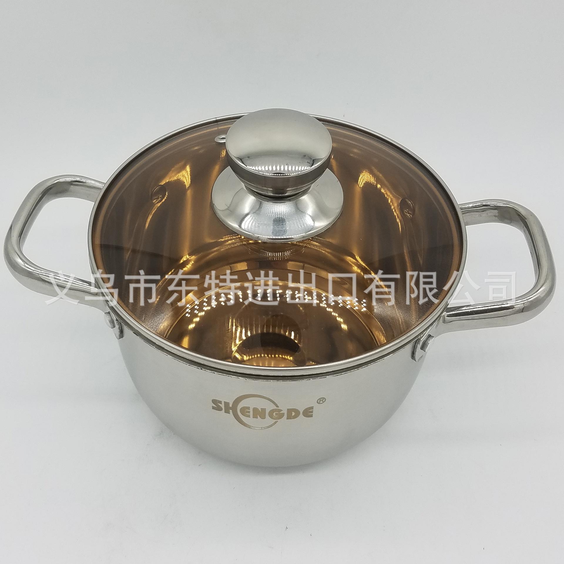 Factory direct sales of stainless steel soup pot, composite steel double-handled soup pot, household multi-purpose soup pot, tea-colored lid and double-bottom pot details Picture