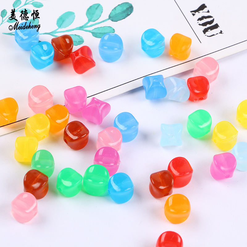 Acrylic diy bead material, handcrafted tissue box beads, 10mm jelly beads, four-corner beads, loose beads wholesale details Picture