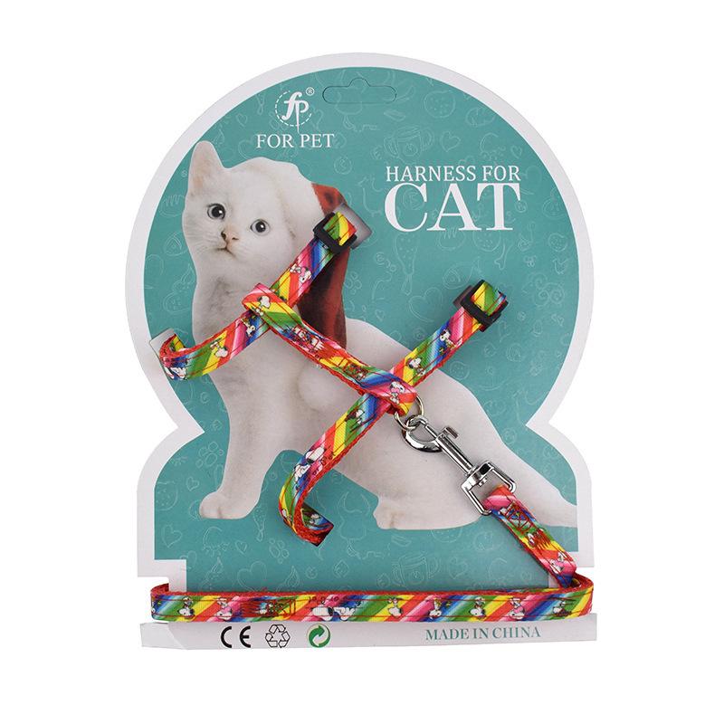 Feng Pei pet supplies set fashion cartoon printed cat chest strap I-word cat leash walking cat leash undefined
