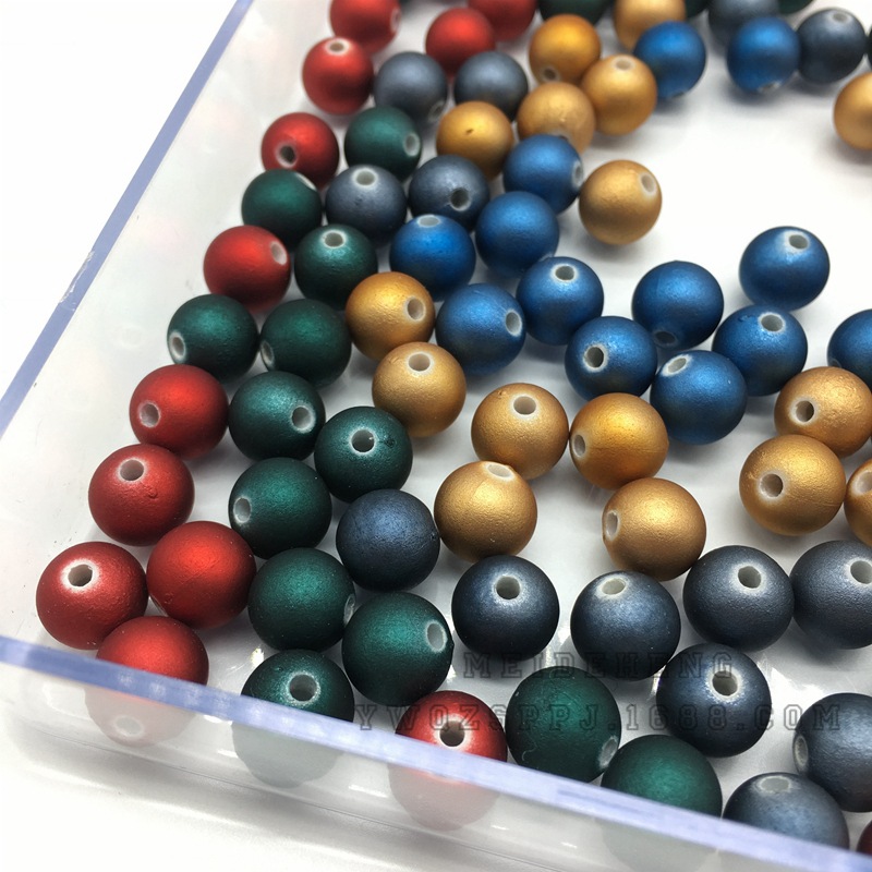 ABS喷漆橡皮珠磨砂光泽金属效果10mm圆珠饰品耳钉配件大潮牌同款