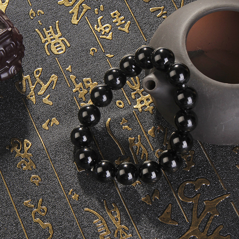 Factory direct sales of retro natural obsidian bracelets, 10*12MM natural black crystal men's and women's bracelets wholesale details Picture