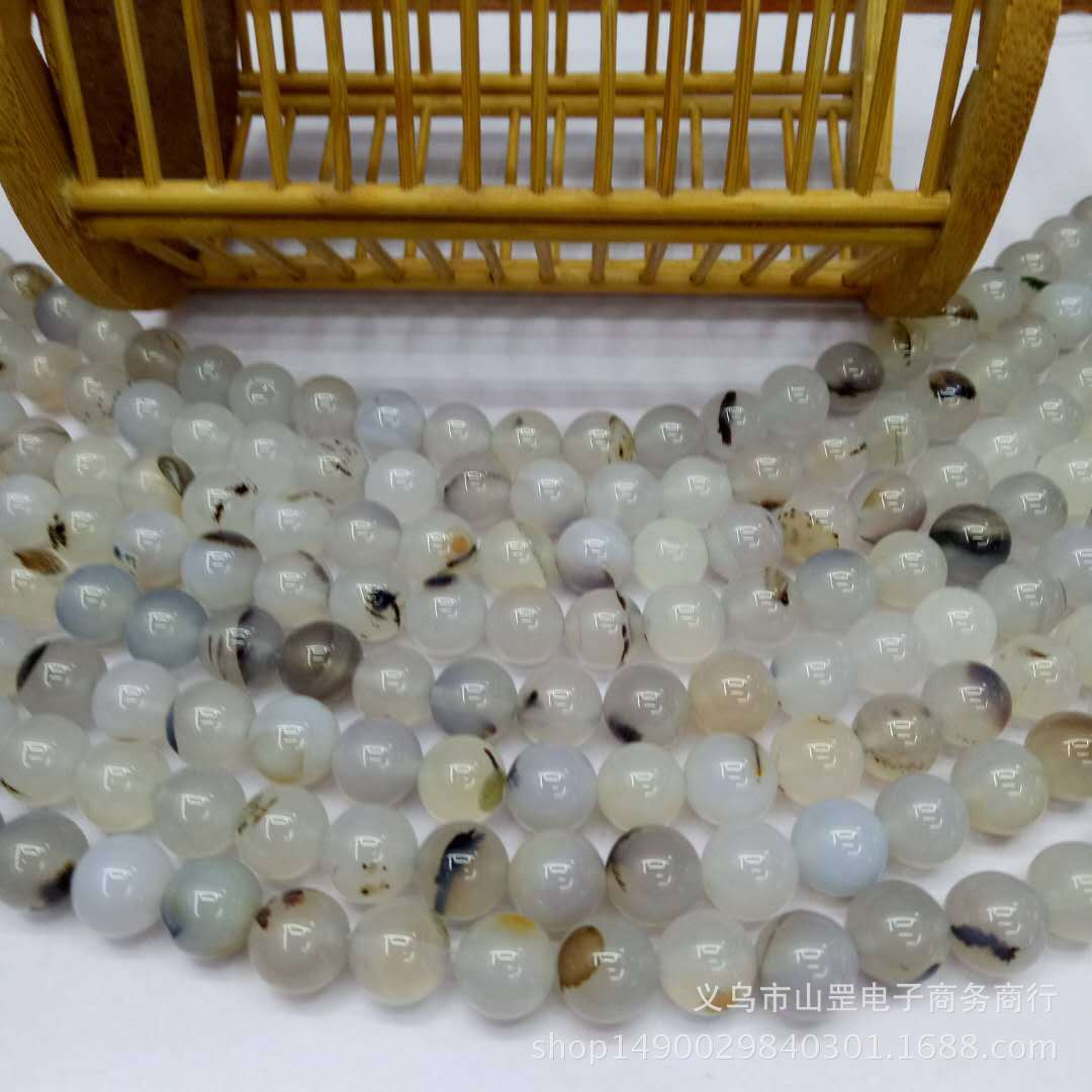 DIY Madagascar Marine chalcedony and agate loose beads, wholesale of semi-finished natural black flower chalcedony and agate beads details Picture