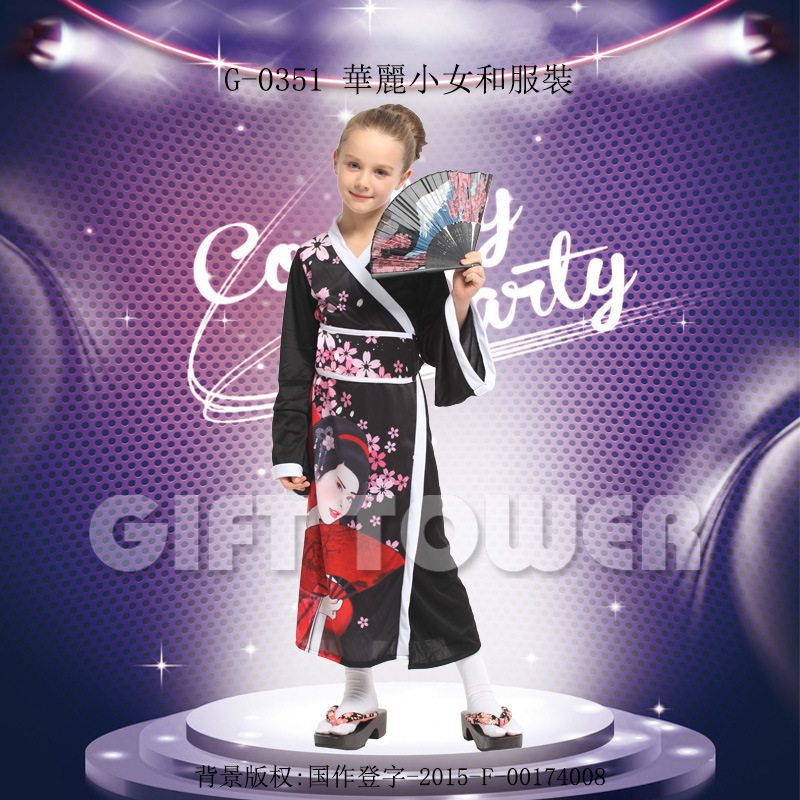 Stage performance costume, ethnic costume G-0351, Gorgeous little girl kimono, Halloween performance