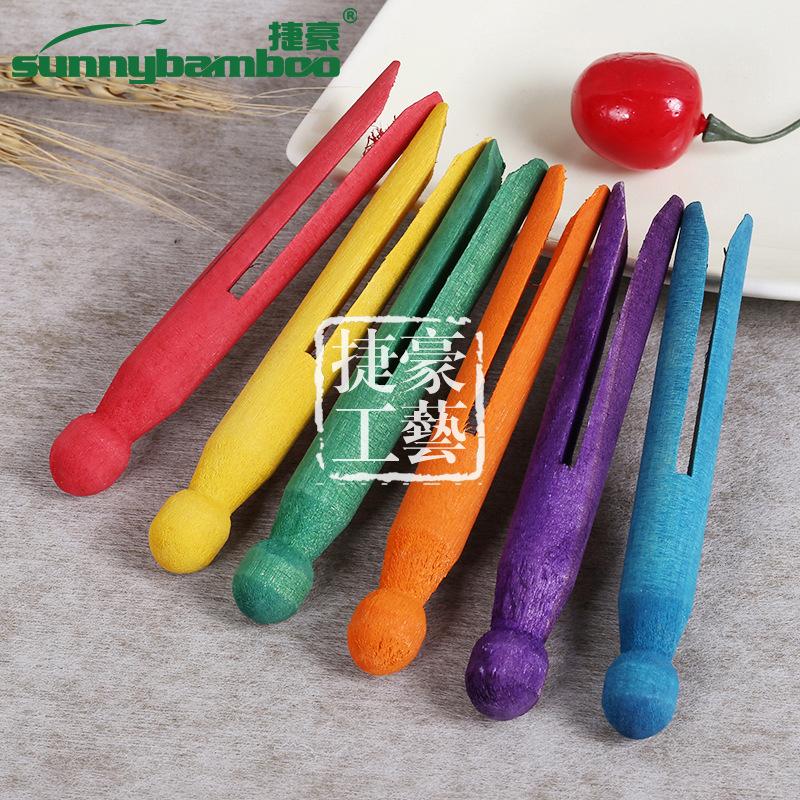 新款工艺彩色原木质娃娃夹木圆头DIY娃娃夹手工木质夹子厂家批发