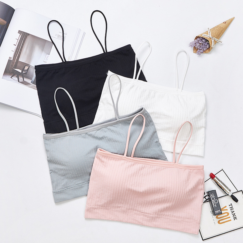 New sexy one-line ribbed bra with anti-glare thin shoulder straps, seamless strapless beauty backstrap and chest cushion underwear for teenage girls