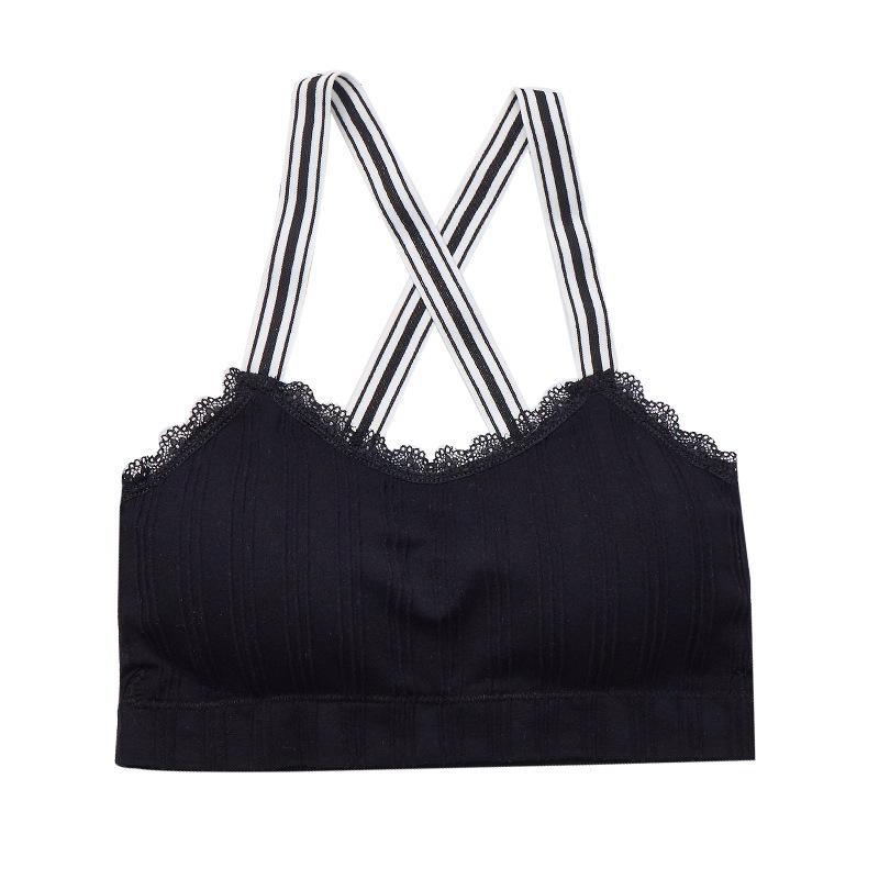 Wholesale of black and white striped shoulder-strap women's sports shockproof, rims, comfortable base, halter tops and chest pads Item Picture
