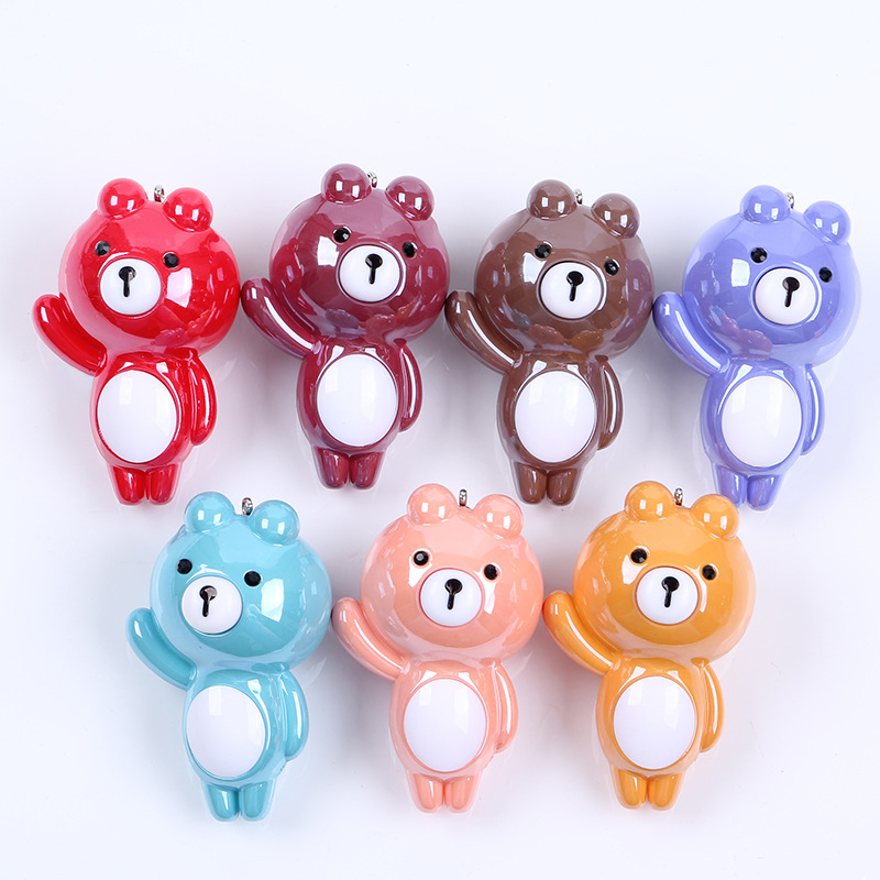 Acrylic multi-color bright surface bear hanging hole beads for mobile phone and bag pendant accessories, car key chain pendant material