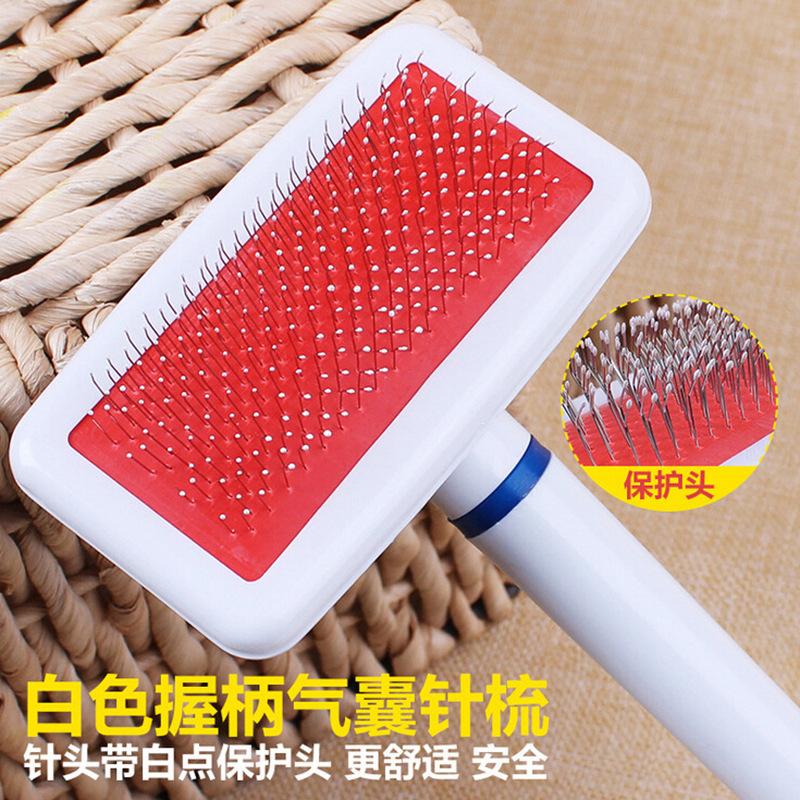 Pet Products Pet Products 2021 Fengpei White needle comb with air bag Pet cat dog comb dog hair brush Pet grooming needle comb fur brush Specification drawing