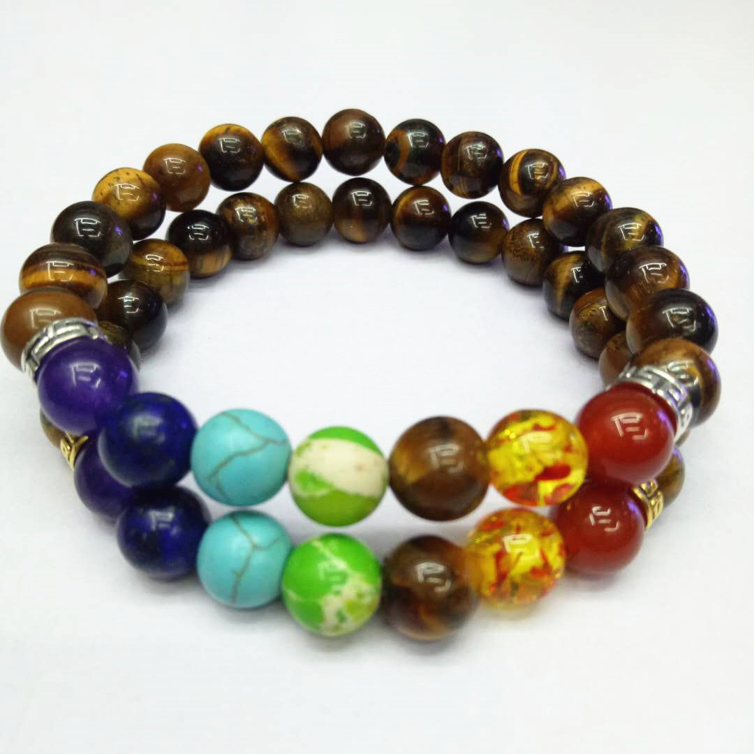 Factory direct sales of seven-chakra Tiger's Eye stone bracelet Yoga energy bracelet DIY Seven-color natural stone combination bracelet