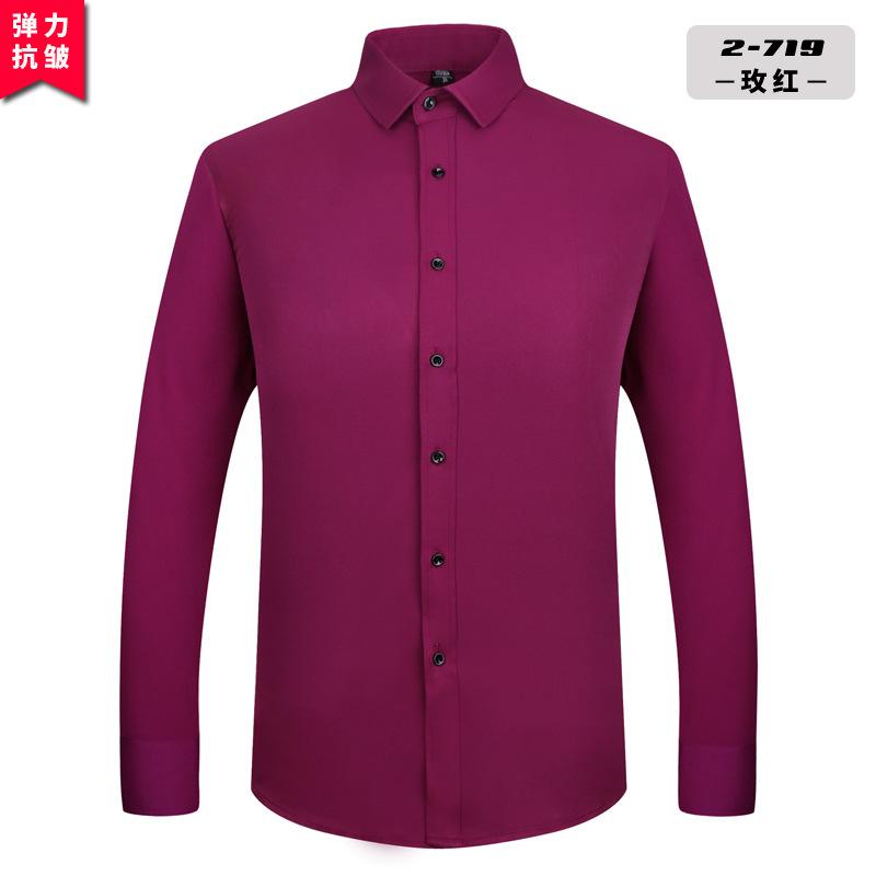 Men's no-iron, anti-wrinkle and elastic shirt, solid color shirt, new men's long-sleeved, trendy business one-piece consignment undefined
