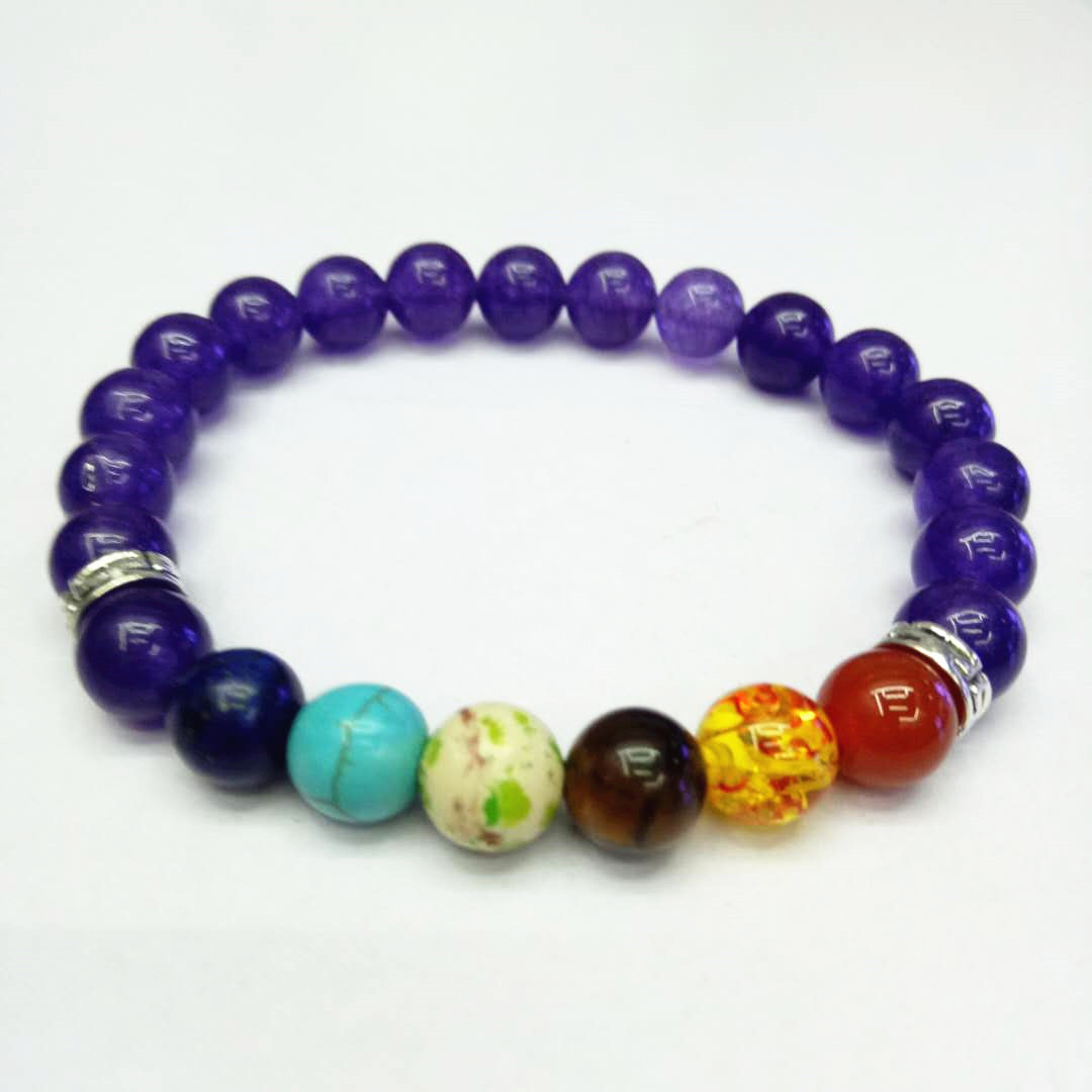 Wholesale factory direct sales of popular seven-chakra purple crystal bracelets, yoga energy bracelets and natural stone combination bracelets in Europe and America undefined