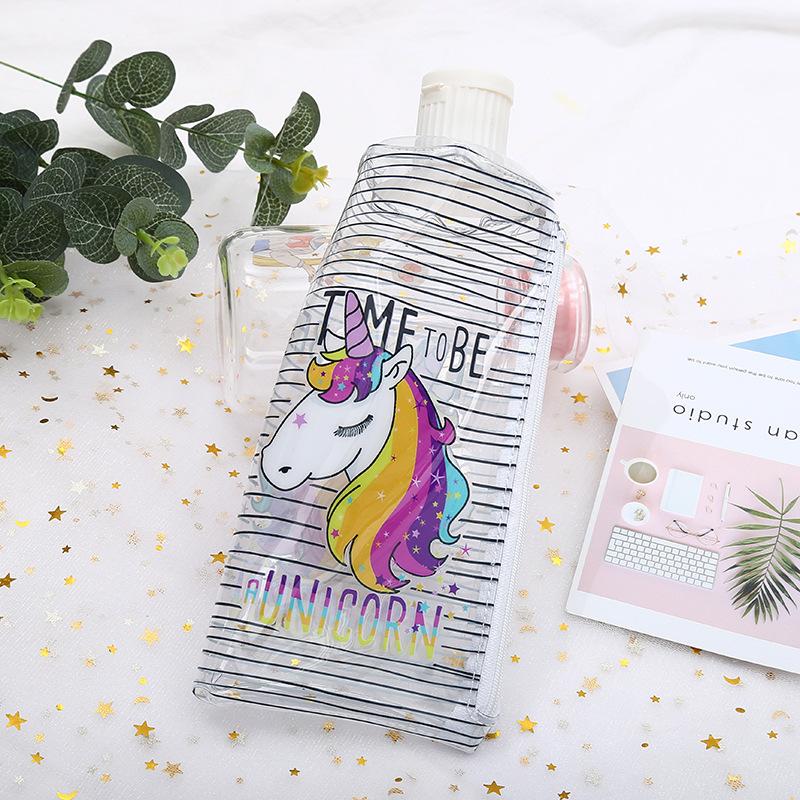 Unicorn transparente PVC pluma bolsa de dibujos animados creativo unicornio dentífrico papelería estudiante bolsa de almacenamiento estuchero desde undefined