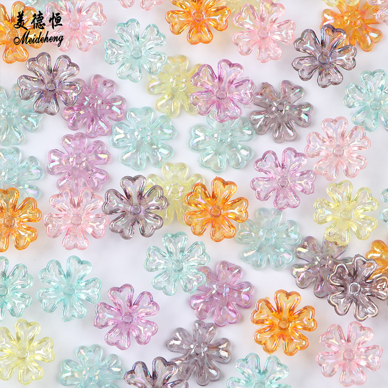 透明镀彩爱心花托彩虹爱心五瓣花亚克力耳环设计搭配材料厂家直销