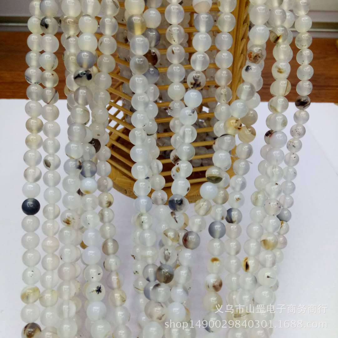 DIY Madagascar Marine chalcedony and agate loose beads, wholesale of semi-finished natural black flower chalcedony and agate beads Specification image
