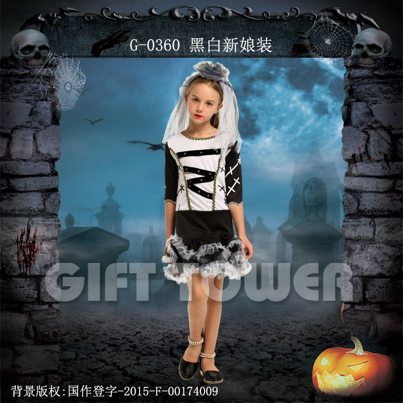 Halloween costume, stage performance costume G-0360, black and white bride costume, cosplay costume, role-playing costume, Halloween performance costume Application Scenario