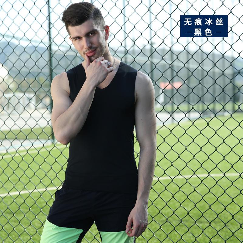 绣标男士莫代尔冰丝无痕背心修身型紧身健身运动跨栏打底青年细节图