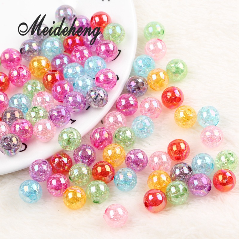 DIY jewelry accessories, color-coated single-color cracked round beads 8-14mm, headwear and hair accessory material accessories, loose beads wholesale