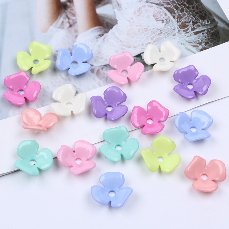 Handmade flower 22mm spring color series glossy surface three-leaf flower acrylic headwear and earrings accessory material wholesale undefined