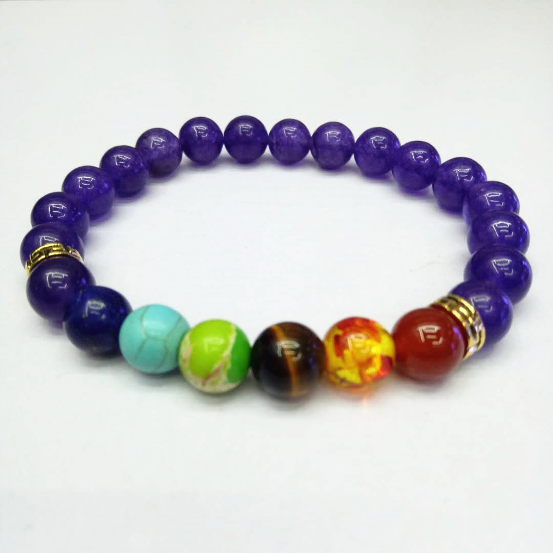 Wholesale factory direct sales of popular seven-chakra purple crystal bracelets, yoga energy bracelets and natural stone combination bracelets in Europe and America Application Scenario