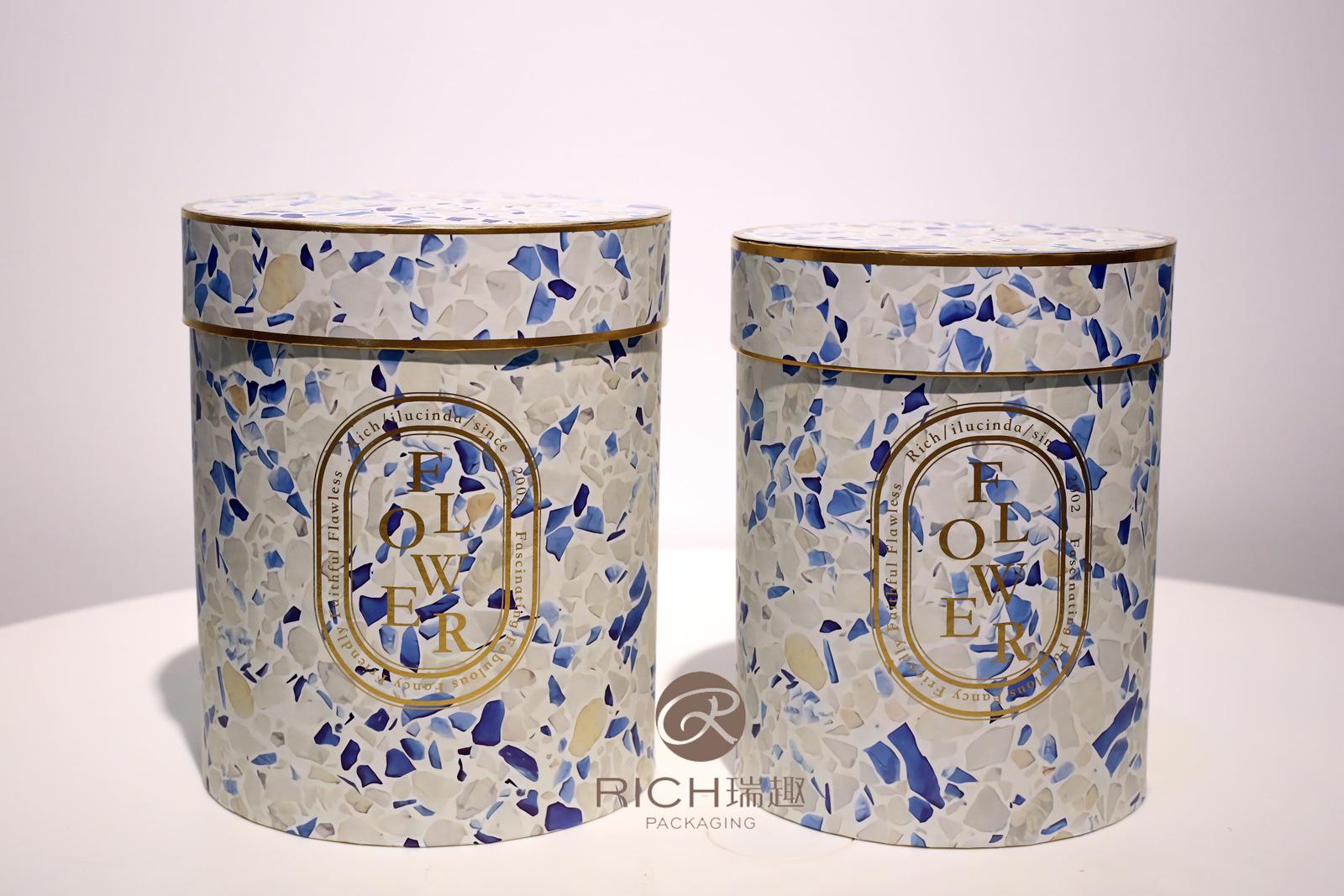 【瑞趣】新款水磨石纹礼盒套二鲜花干花抱抱桶创意礼盒详情图8