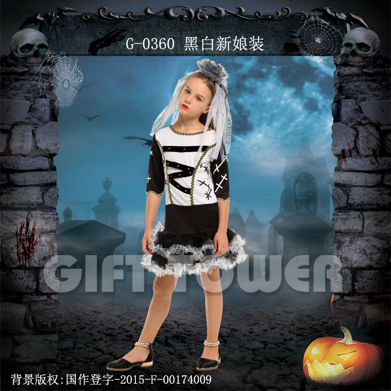 Halloween costume, stage performance costume G-0360, black and white bride costume, cosplay costume, role-playing costume, Halloween performance costume